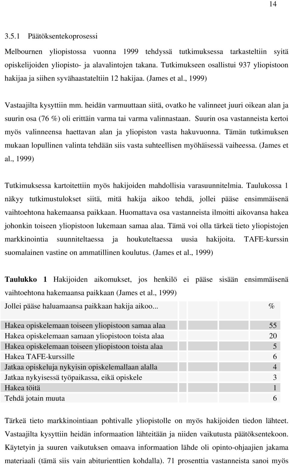 heidän varmuuttaan siitä, ovatko he valinneet juuri oikean alan ja suurin osa (76 %) oli erittäin varma tai varma valinnastaan.