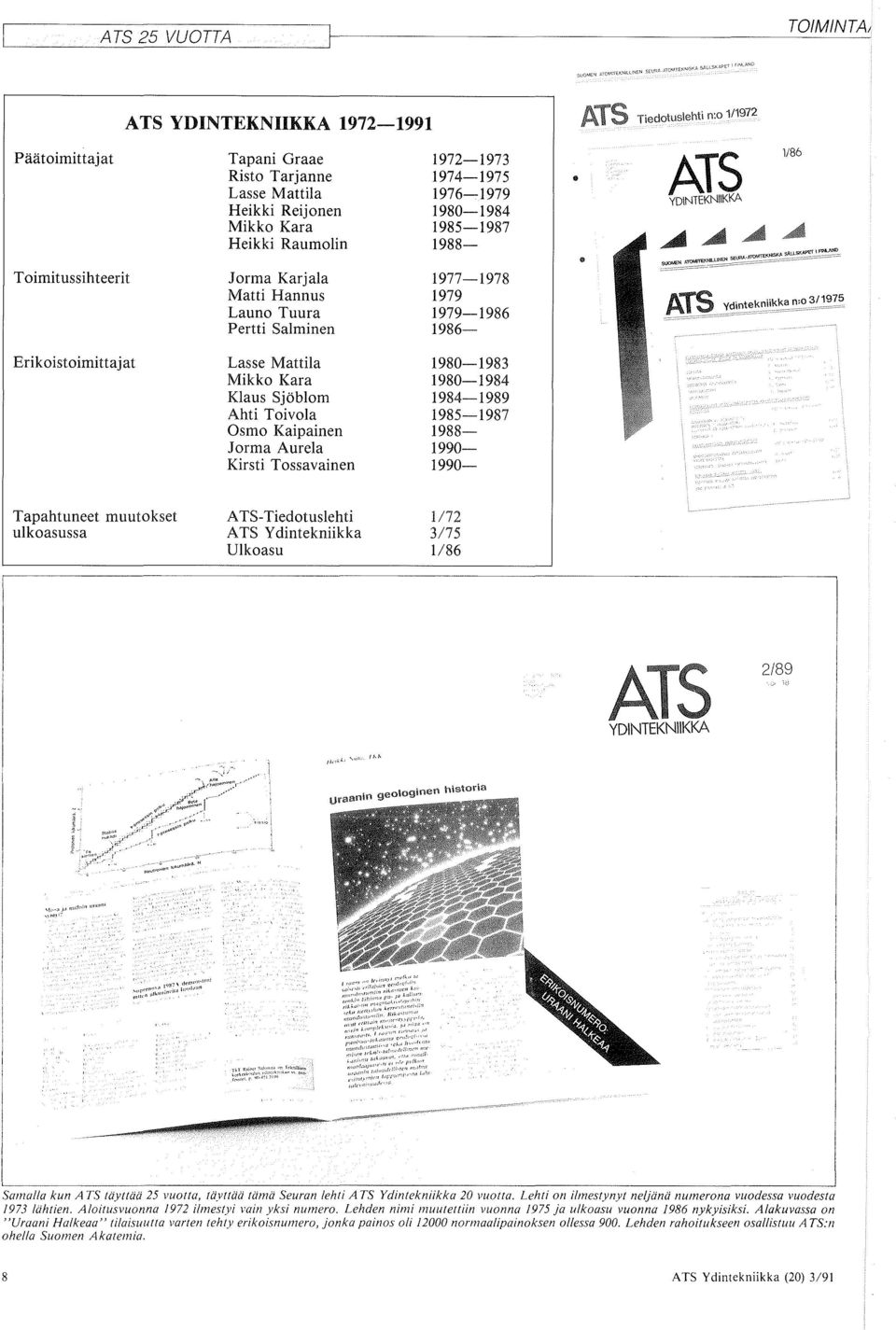 YDNTEKNKKA " 1/86 Erikoistoimittaj at Lasse Mattila Mikko Kara Klaus Sjoblom Ahti Toivola Osmo Kaipainen Jorma Aurela Kirsti Tossavainen 1980-1983 1980-1984 1984-1989 1985-1987 1988-1990- 1990-