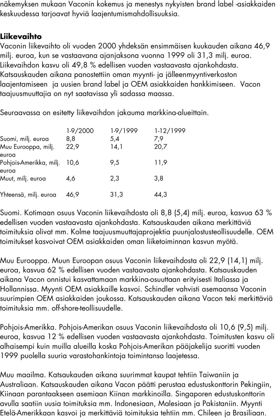 Katsauskauden aikana panostettiin oman myynti- ja jälleenmyyntiverkoston laajentamiseen ja uusien brand label ja OEM asiakkaiden hankkimiseen.