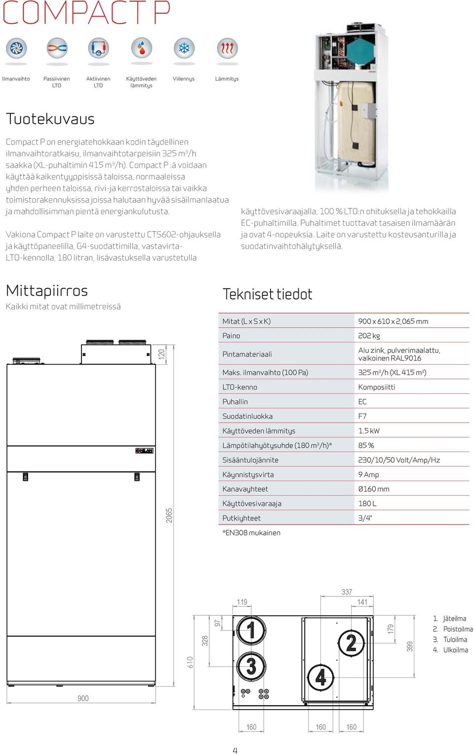 Compact P :ä voidaan käyttää kaikentyyppisissä taloissa, normaaleissa yhden perheen taloissa, rivi-ja kerrostaloissa tai vaikka toimistorakennuksissa joissa halutaan hyvää sisäilmanlaatua ja