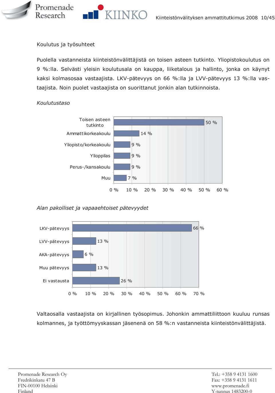 Noin puolet vastaajista on suorittanut jonkin alan tutkinnoista.