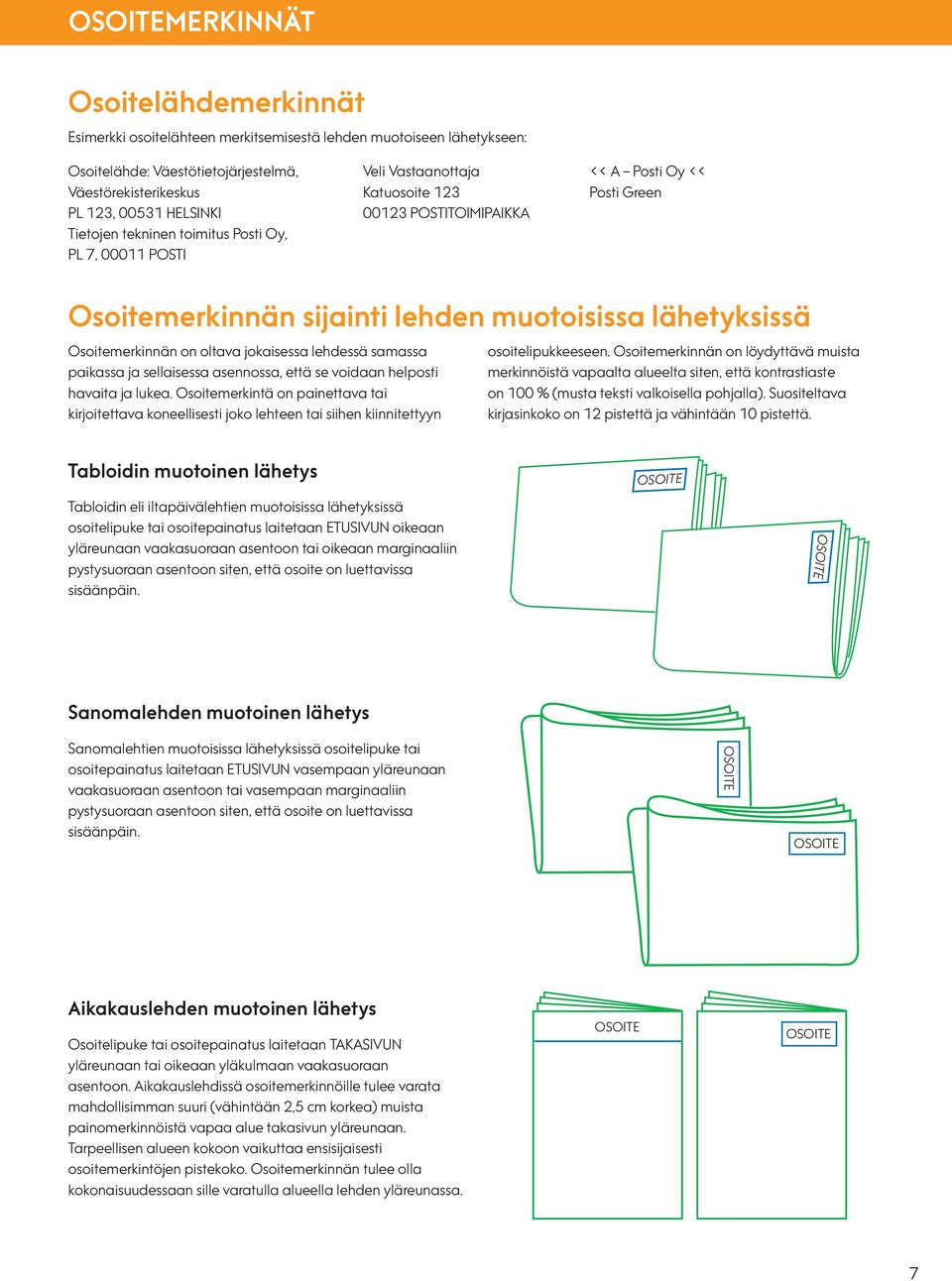 lähetyksissä Osoitemerkinnän on oltava jokaisessa lehdessä samassa paikassa ja sellaisessa asennossa, että se voidaan helposti havaita ja lukea.