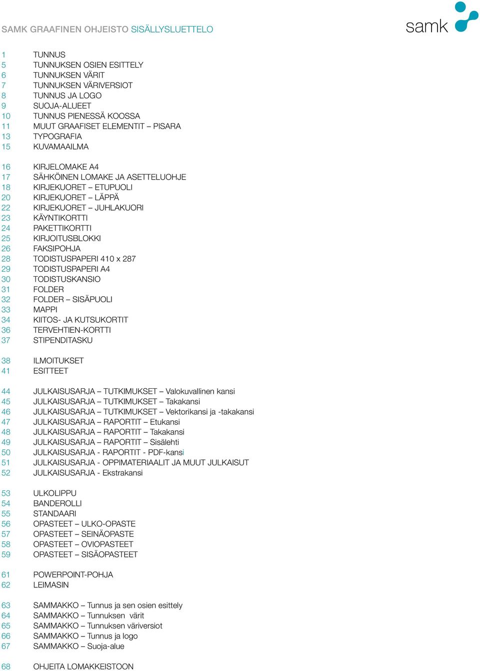 PAKETTIKORTTI 25 KIRJOITUSBLOKKI 26 FAKSIPOHJA 28 TODISTUSPAPERI 410 x 287 29 TODISTUSPAPERI A4 30 TODISTUSKANSIO 31 FOLDER 32 FOLDER SISÄPUOLI 33 MAPPI 34 KIITOS- JA KUTSUKORTIT 36 TERVEHTIEN-KORTTI