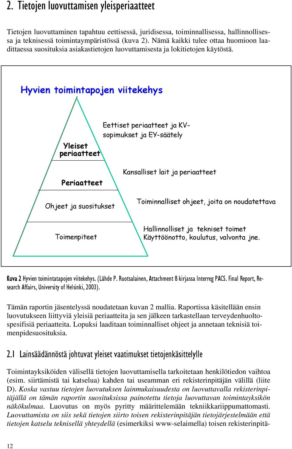 Hyvien toimintapojen viitekehys Yleiset periaatteet Eettiset periaatteet ja KVsopimukset ja EY-säätely Periaatteet Ohjeet ja suositukset Kansalliset lait ja periaatteet Toiminnalliset ohjeet, joita