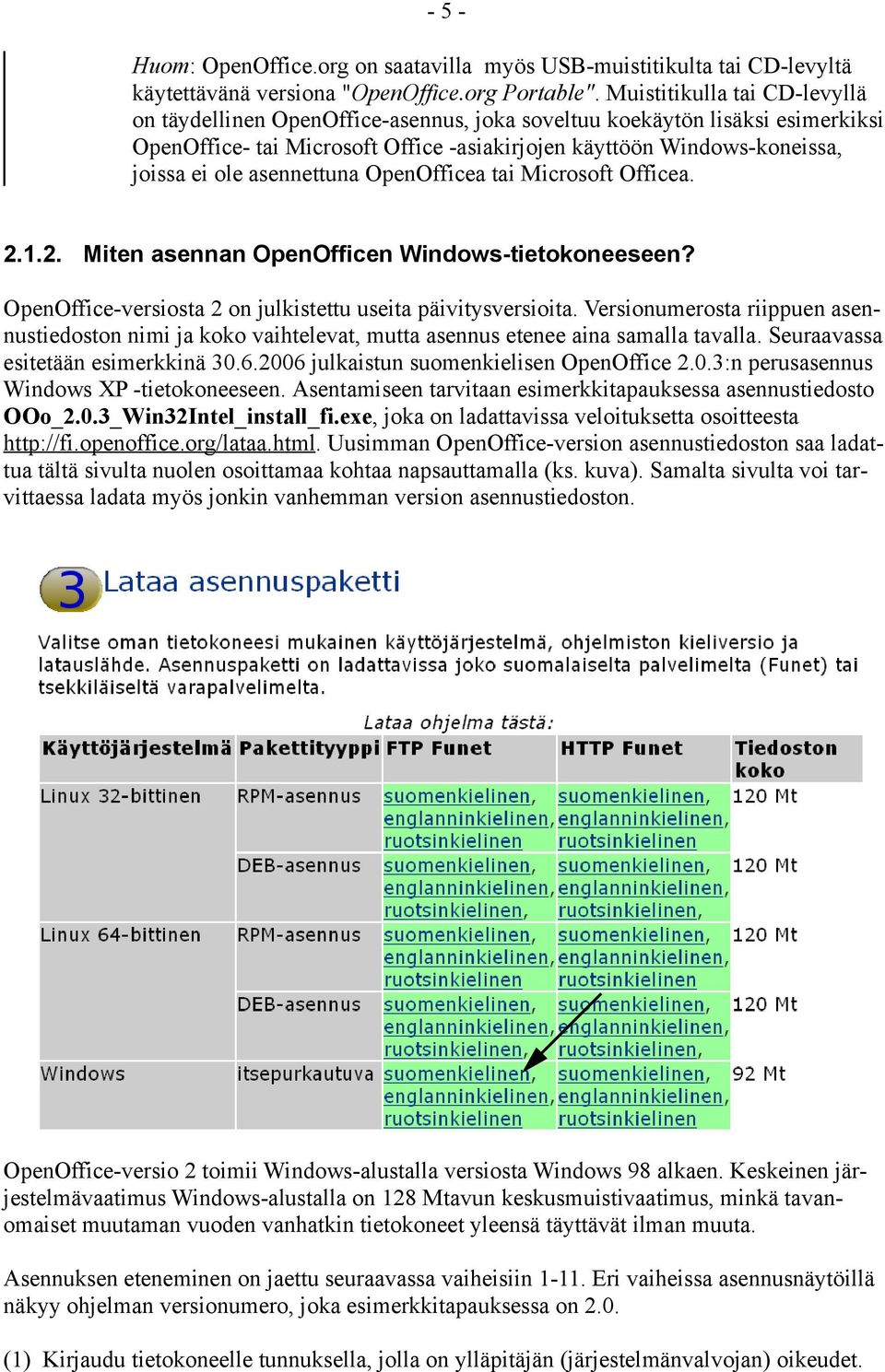 asennettuna OpenOfficea tai Microsoft Officea. 2.1.2. Miten asennan OpenOfficen Windows-tietokoneeseen? OpenOffice-versiosta 2 on julkistettu useita päivitysversioita.