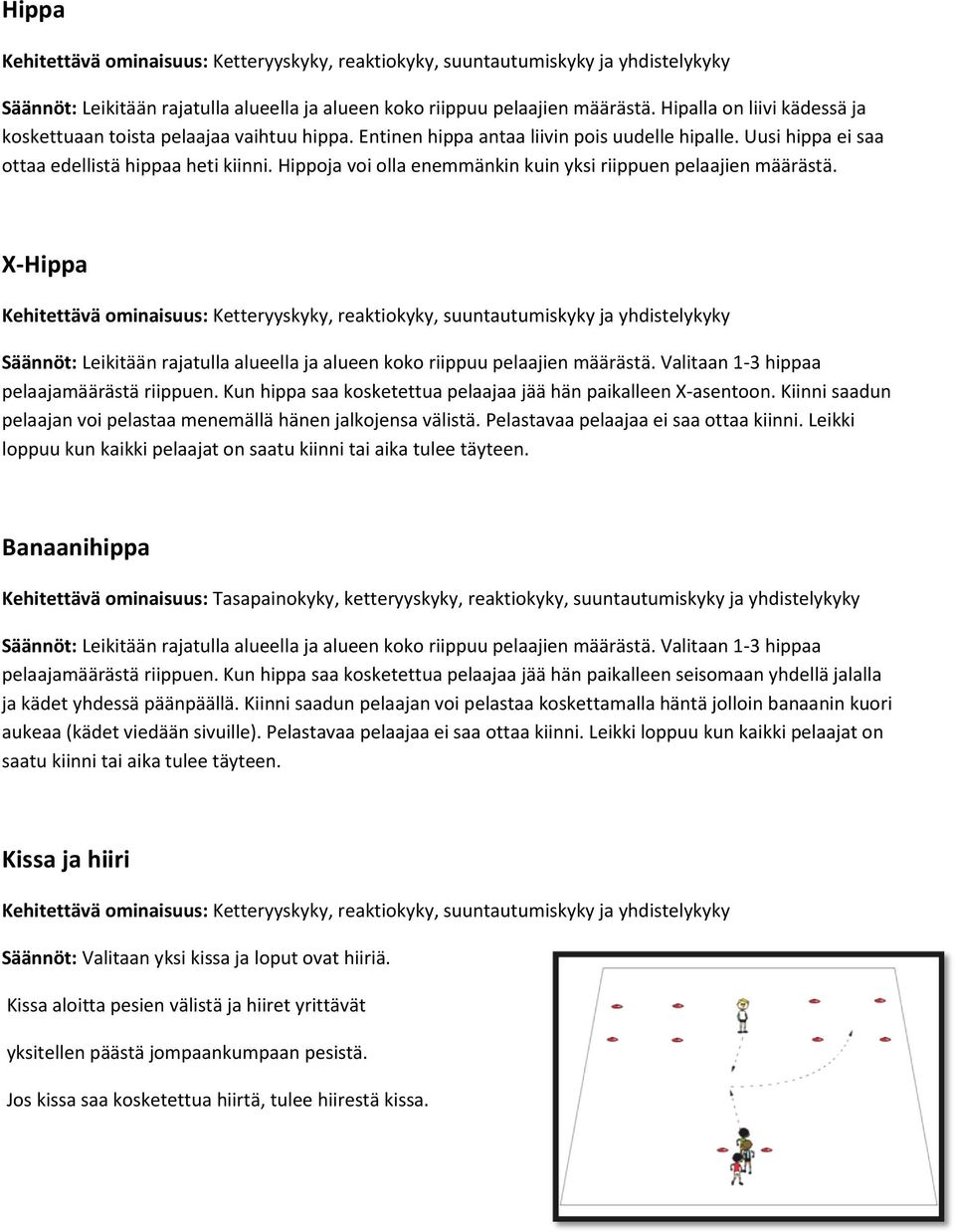 Hippoja voi olla enemmänkin kuin yksi riippuen pelaajien määrästä. X- Valitaan 1-3 hippaa pelaajamäärästä riippuen. Kun hippa saa kosketettua pelaajaa jää hän paikalleen X-asentoon.