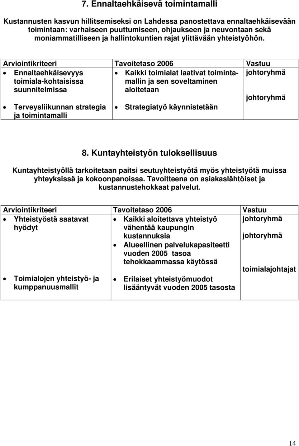 Ennaltaehkäisevyys toimiala-kohtaisissa suunnitelmissa Kaikki toimialat laativat toimintamallin ja sen soveltaminen aloitetaan Terveysliikunnan strategia ja toimintamalli Strategiatyö käynnistetään 8.