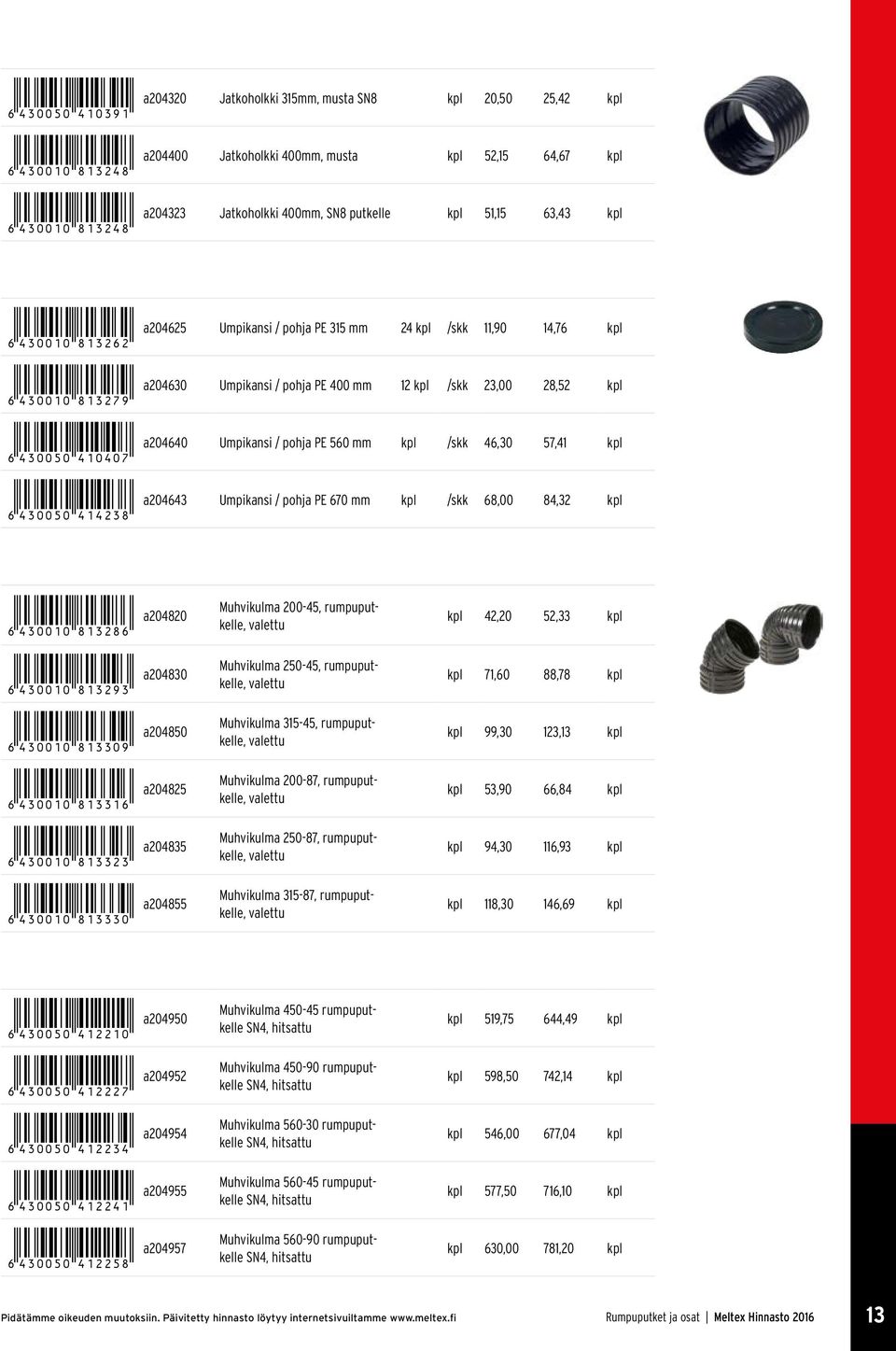 57,41 *6430050414238* a204643 Umpikansi pohja PE 670 mm skk 68,00 84,32 a204820 *6430010813286* a204830 *6430010813293* a204850 *6430010813309* a204825 *6430010813316* a204835 *6430010813323* a204855