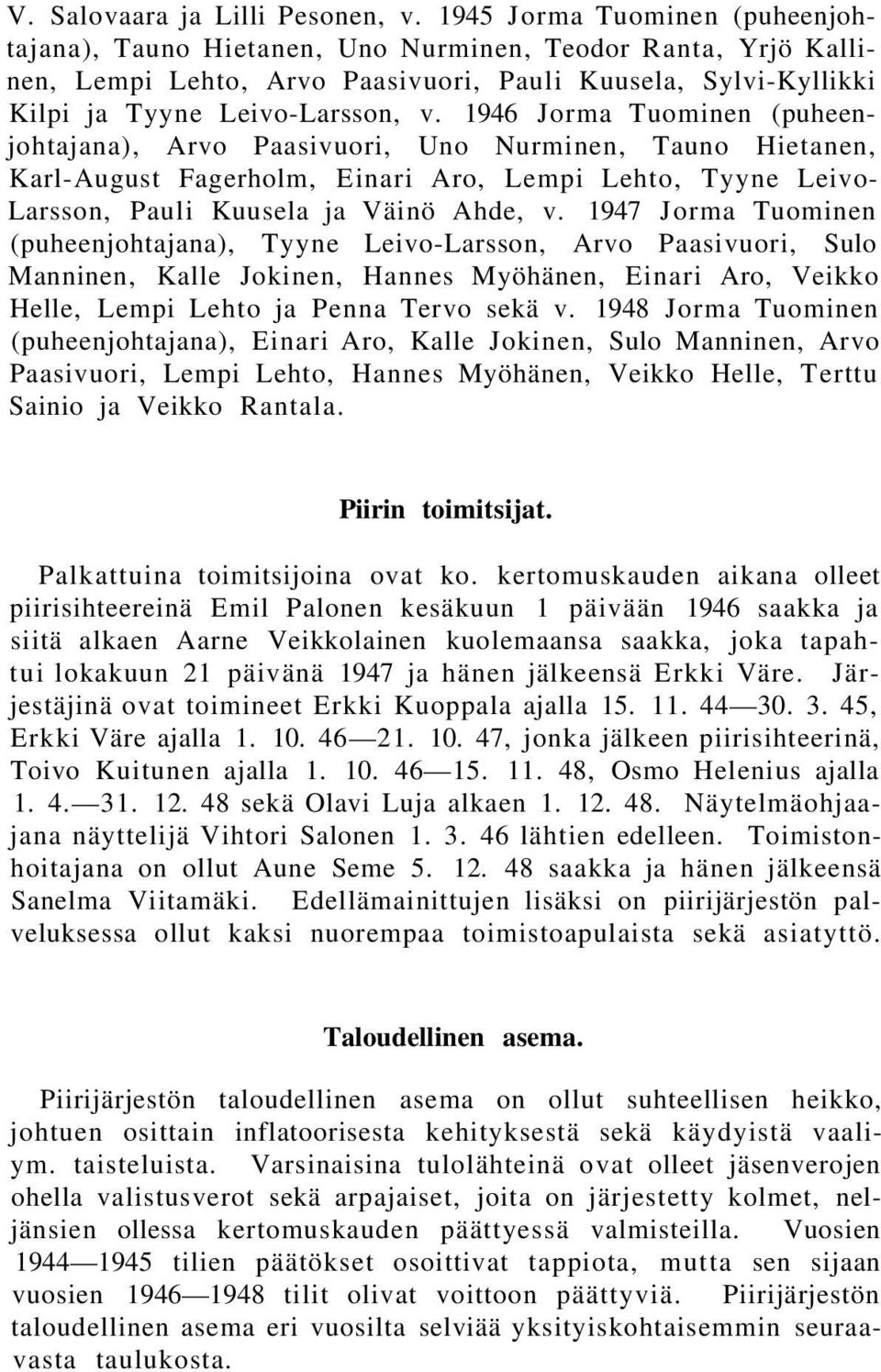 1946 Jorma Tuominen (puheenjohtajana), Arvo Paasivuori, Uno Nurminen, Tauno Hietanen, Karl-August Fagerholm, Einari Aro, Lempi Lehto, Tyyne Leivo- Larsson, Pauli Kuusela ja Väinö Ahde, v.