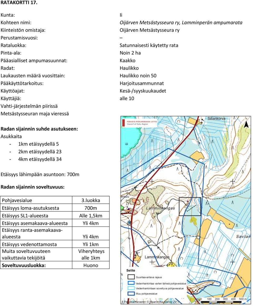 ampumarata Oijärven Metsästysseura ry Satunnaisesti käytetty rata Noin 2 ha Kaakko Haulikko Haulikko noin 50