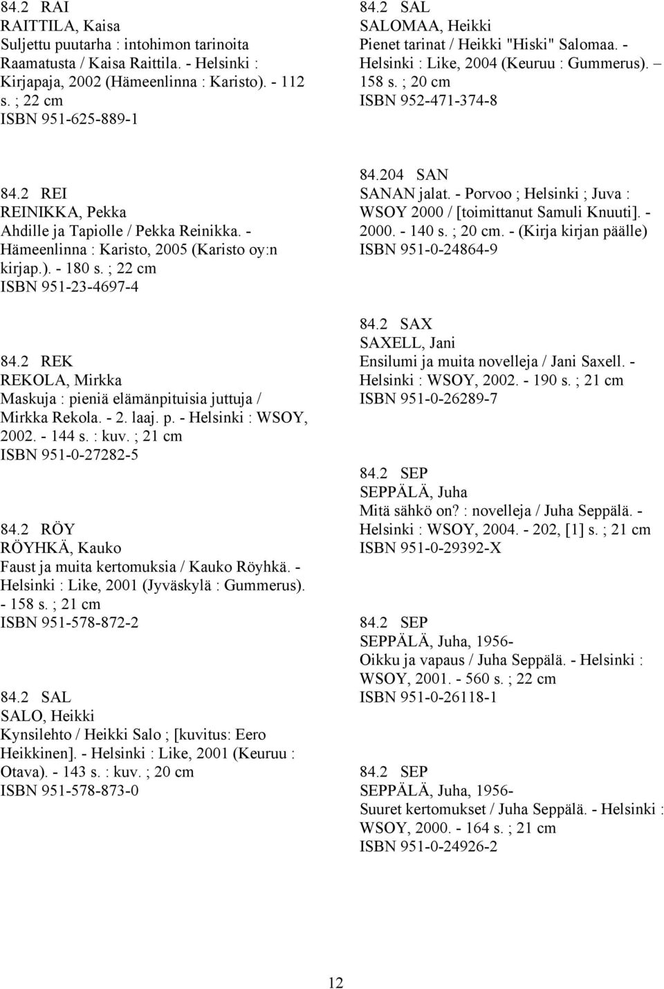 2 REI REINIKKA, Pekka Ahdille ja Tapiolle / Pekka Reinikka. - Hämeenlinna : Karisto, 2005 (Karisto oy:n kirjap.). - 180 s. ; 22 ISBN 951-23-4697-4 84.