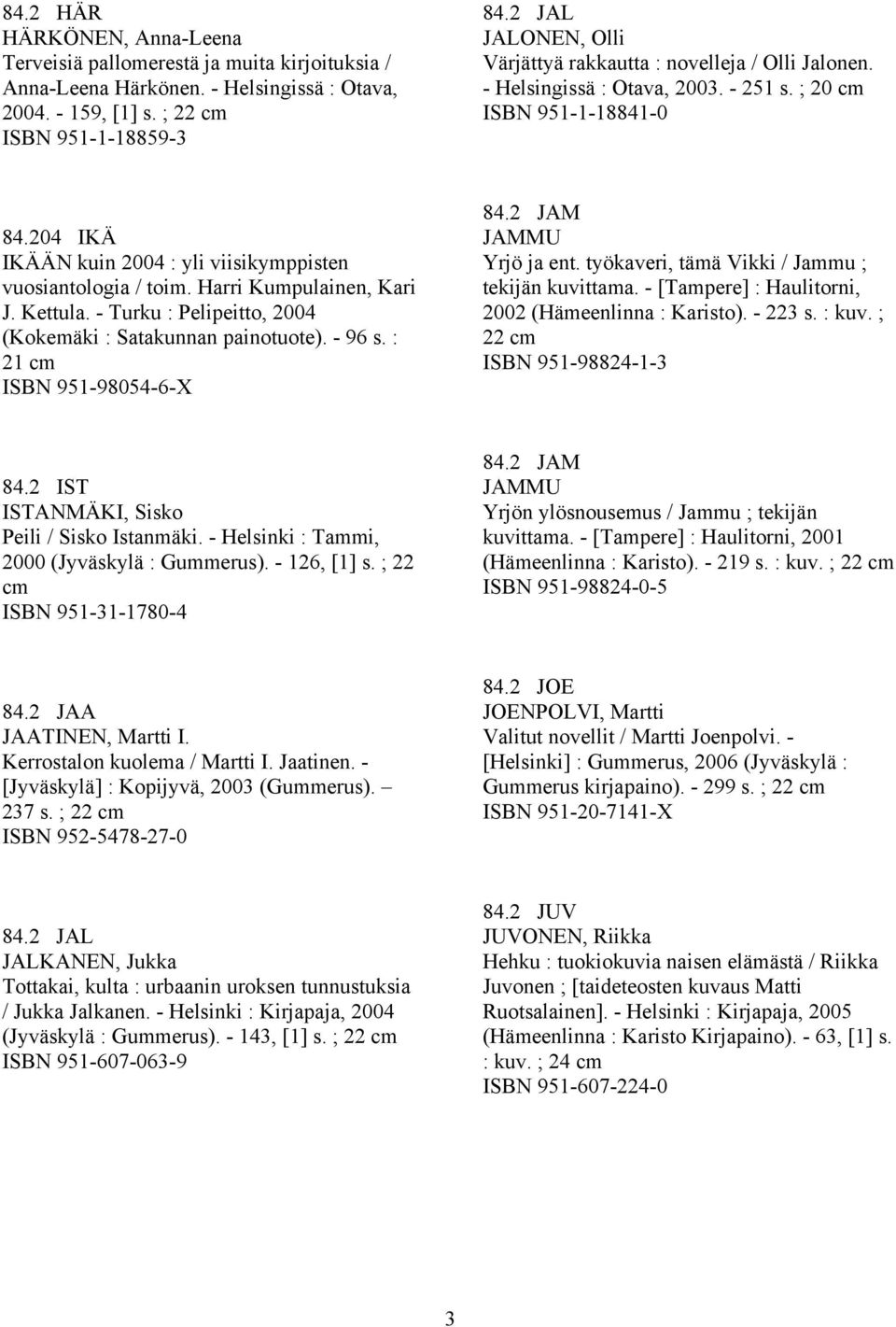 204 IKÄ IKÄÄN kuin 2004 : yli viisikymppisten vuosiantologia / toim. Harri Kumpulainen, Kari J. Kettula. - Turku : Pelipeitto, 2004 (Kokemäki : Satakunnan painotuote). - 96 s.