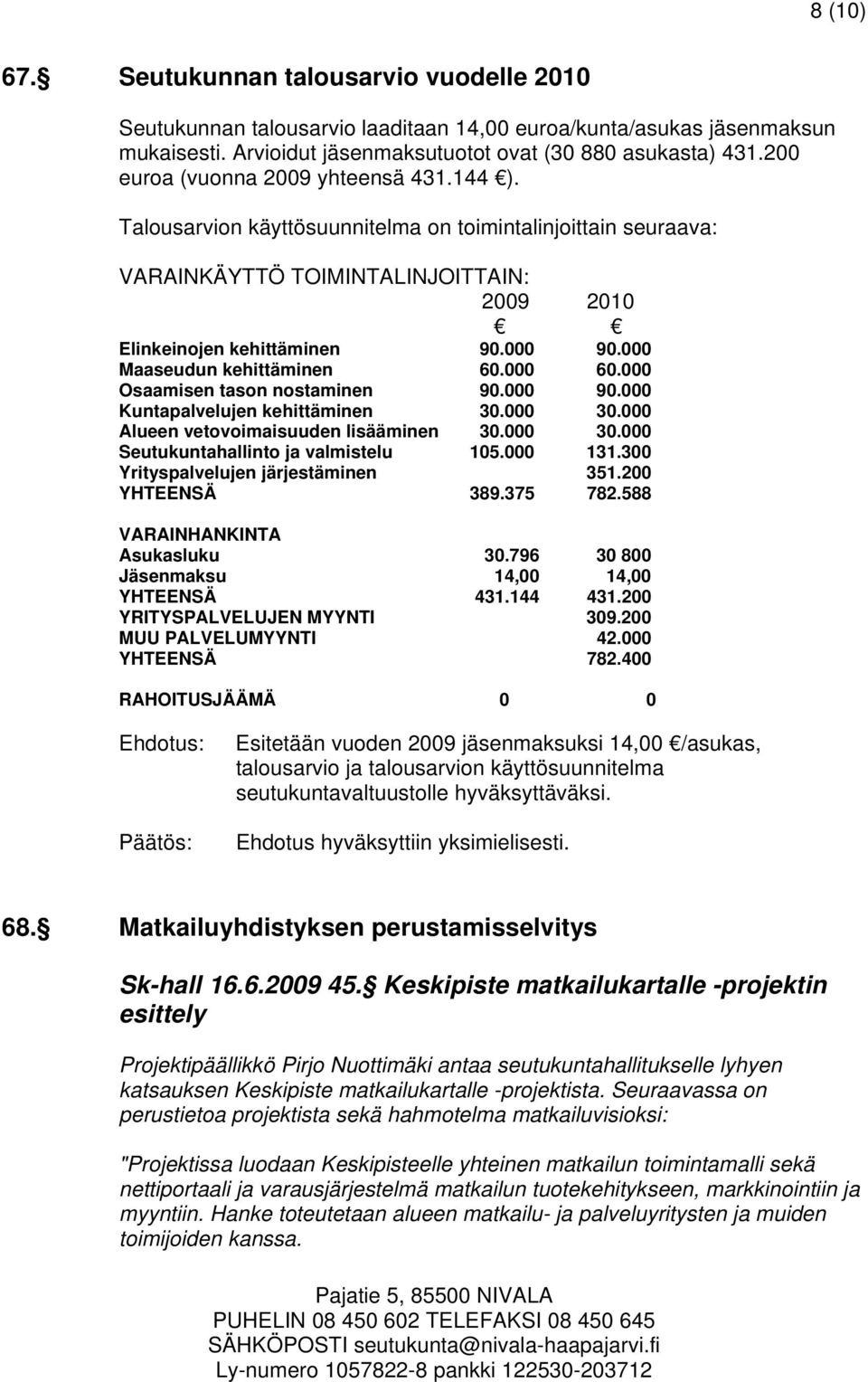 000 Maaseudun kehittäminen 60.000 60.000 Osaamisen tason nostaminen 90.000 90.000 Kuntapalvelujen kehittäminen 30.000 30.000 Alueen vetovoimaisuuden lisääminen 30.000 30.000 Seutukuntahallinto ja valmistelu 105.