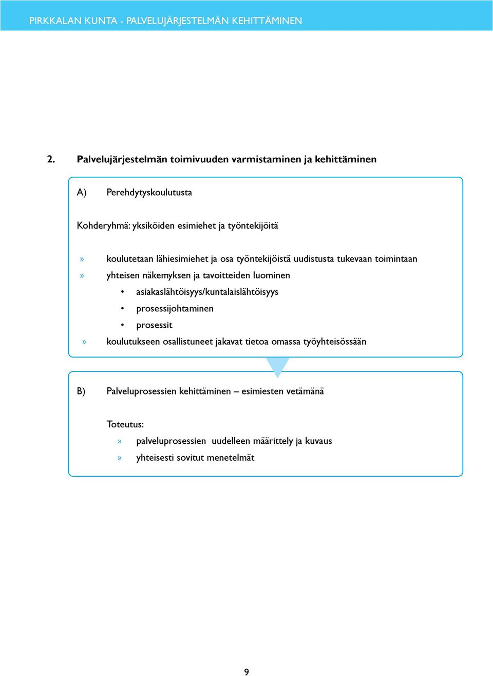 luominen asiakaslähtöisyys/kuntalaislähtöisyys prosessijohtaminen prosessit koulutukseen osallistuneet jakavat tietoa omassa