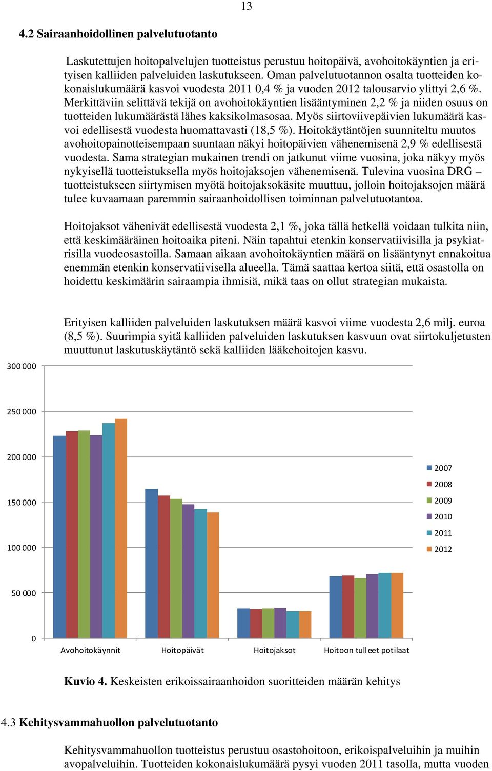 Merkittäviin selittävä tekijä on avohoitokäyntien lisääntyminen 2,2 % ja niiden osuus on tuotteiden lukumäärästä lähes kaksikolmasosaa.