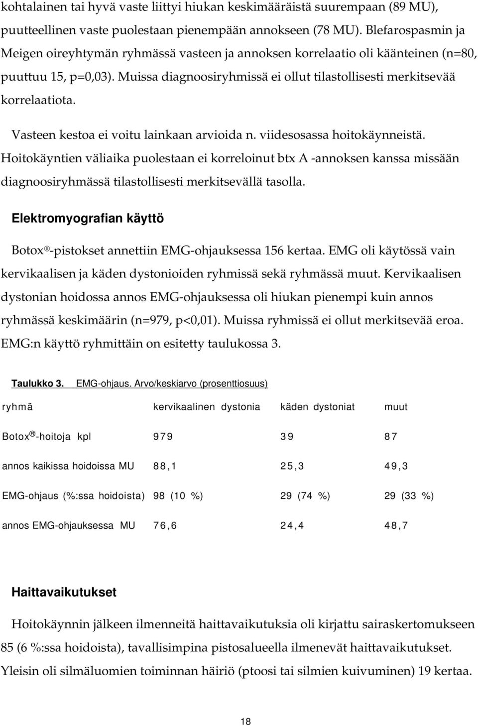 Vasteen kestoa ei voitu lainkaan arvioida n. viidesosassa hoitokäynneistä.