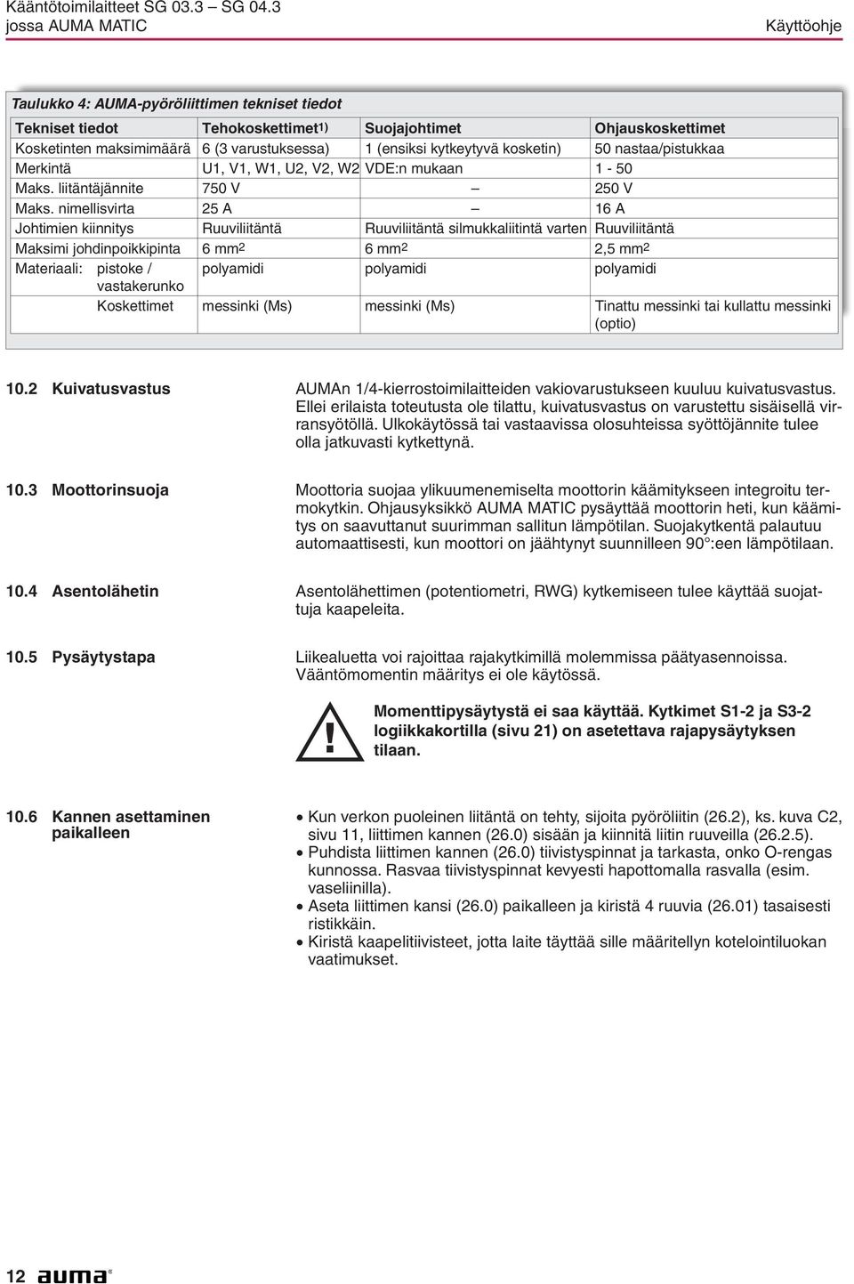 kosketin) 50 nastaa/pistukkaa Merkintä U1, V1, W1, U2, V2, W2 VDE:n mukaan 1-50 Maks. liitäntäjännite 750 V 250 V Maks.