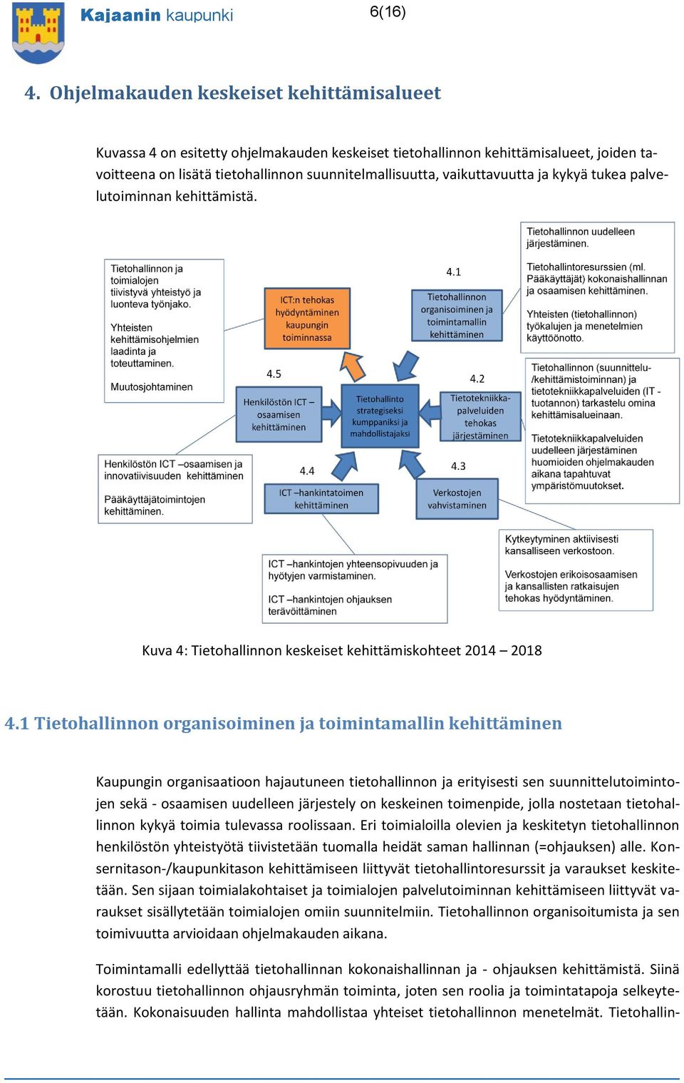 vaikuttavuutta ja kykyä tukea palvelutoiminnan kehittämistä. Kuva 4: Tietohallinnon keskeiset kehittämiskohteet 2014 2018 4.