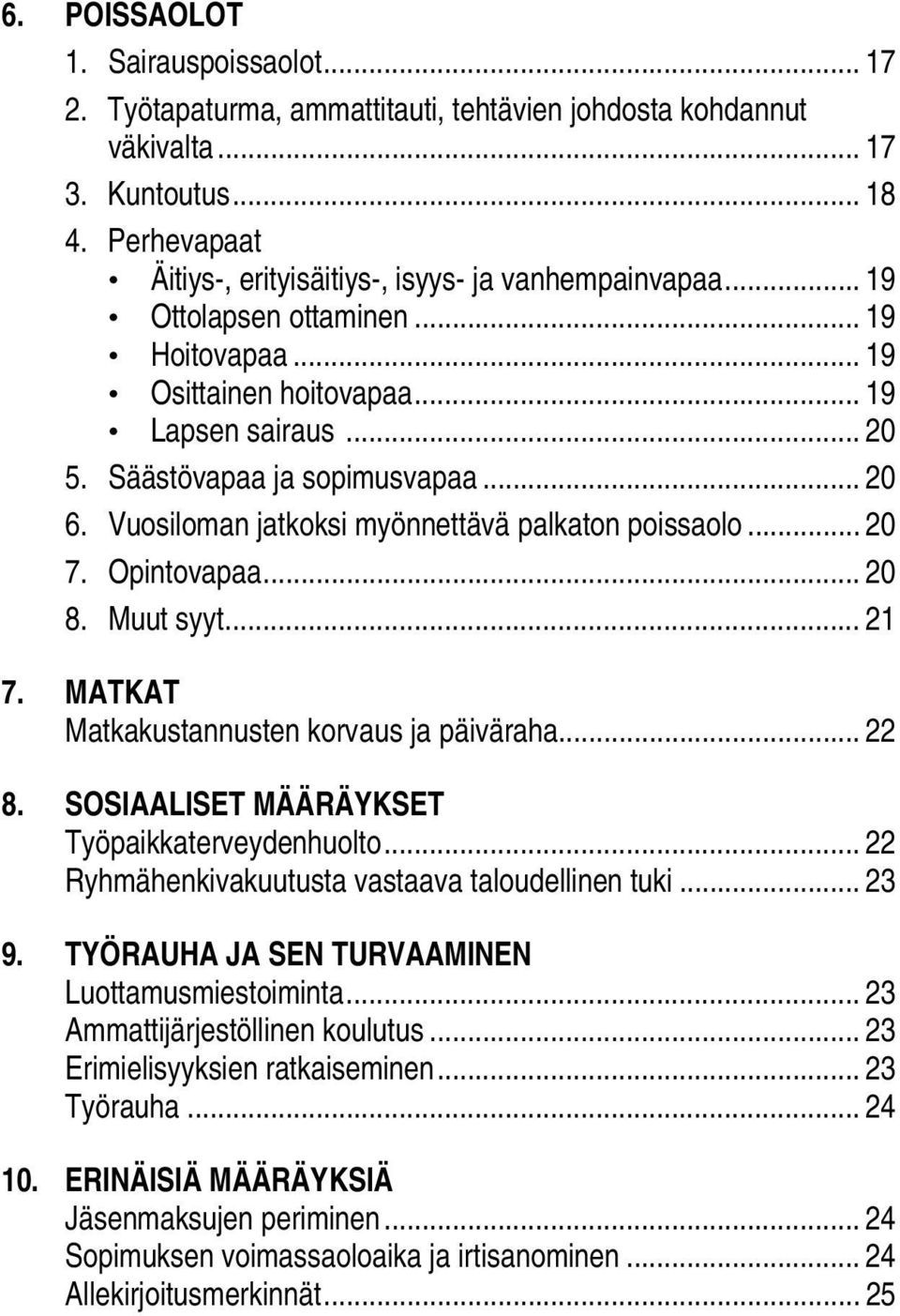 Vuosiloman jatkoksi myönnettävä palkaton poissaolo... 20 7. Opintovapaa... 20 8. Muut syyt... 21 7. MATKAT Matkakustannusten korvaus ja päiväraha... 22 8.