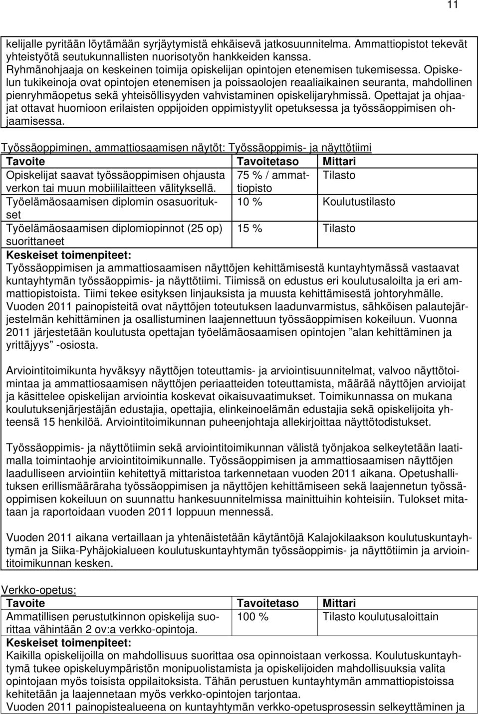 Opiskelun tukikeinoja ovat opintojen etenemisen ja poissaolojen reaaliaikainen seuranta, mahdollinen pienryhmäopetus sekä yhteisöllisyyden vahvistaminen opiskelijaryhmissä.