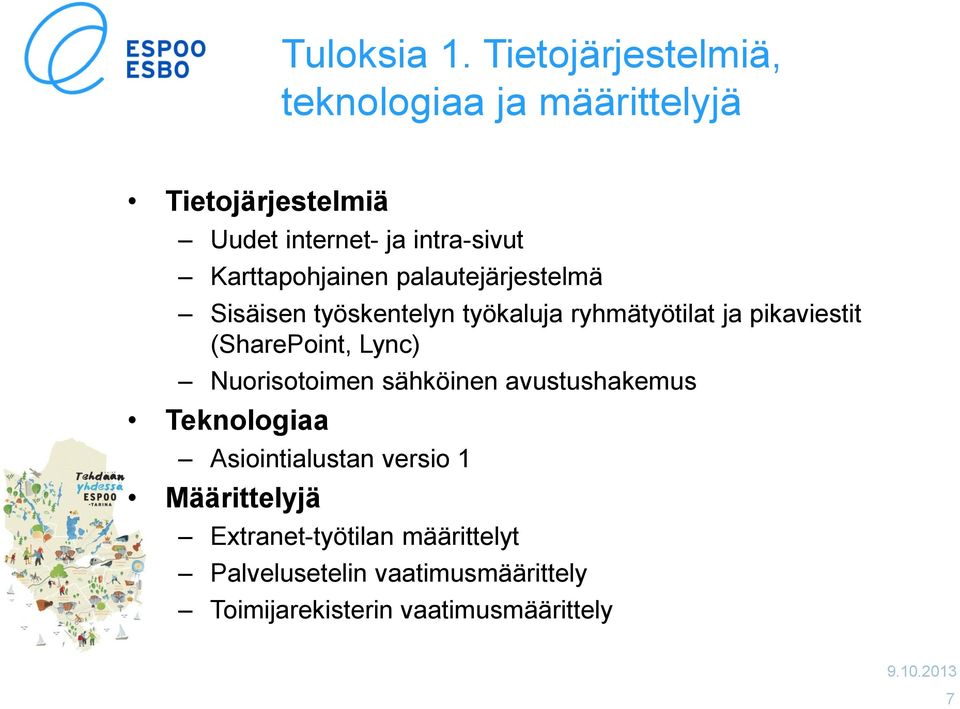 Karttapohjainen palautejärjestelmä Sisäisen työskentelyn työkaluja ryhmätyötilat ja pikaviestit