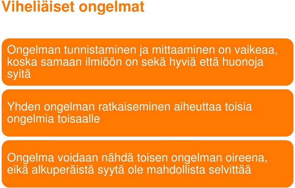 ratkaiseminen aiheuttaa toisia ongelmia toisaalle Ongelma voidaan nähdä