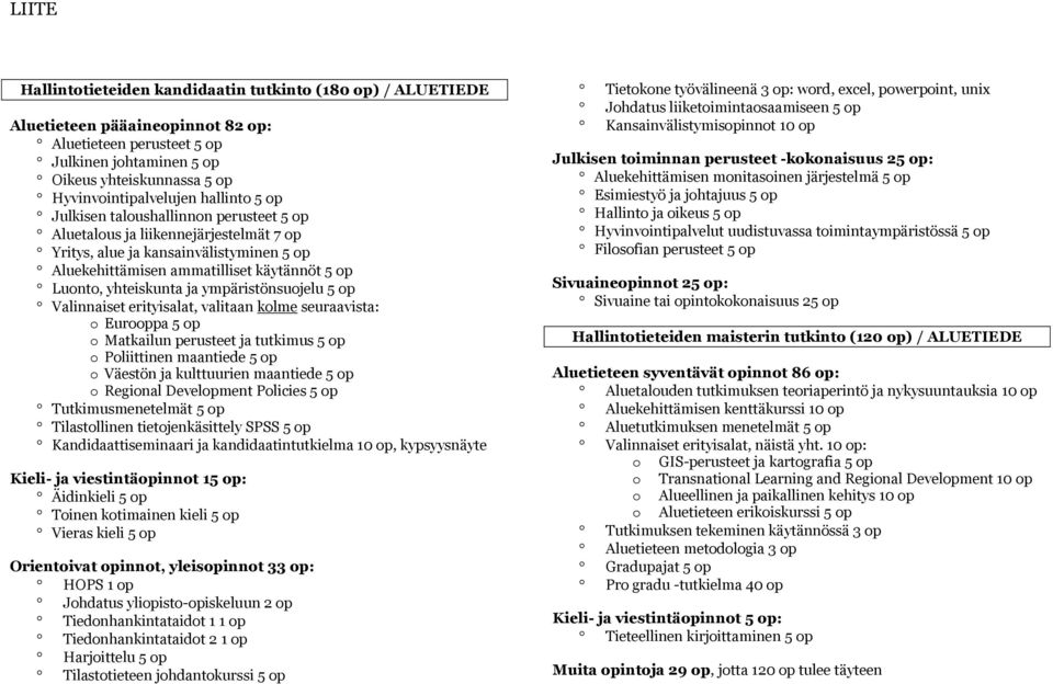 ja ympäristönsuojelu 5 op Valinnaiset erityisalat, valitaan kolme seuraavista: o Eurooppa 5 op o Matkailun perusteet ja tutkimus 5 op o Poliittinen maantiede 5 op o Väestön ja kulttuurien maantiede 5