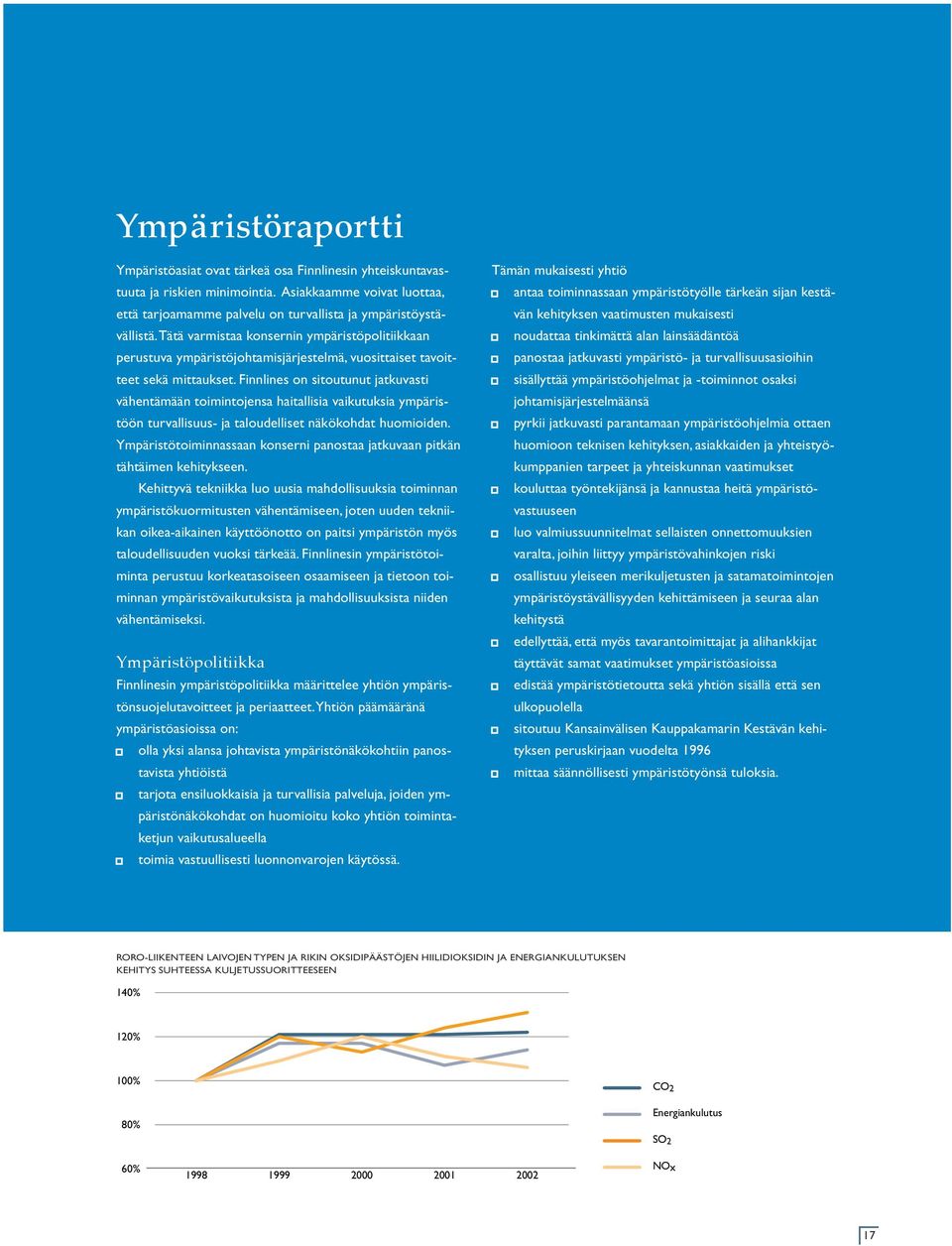 Finnlines on sitoutunut jatkuvasti vähentämään toimintojensa haitallisia vaikutuksia ympäristöön turvallisuus- ja taloudelliset näkökohdat huomioiden.