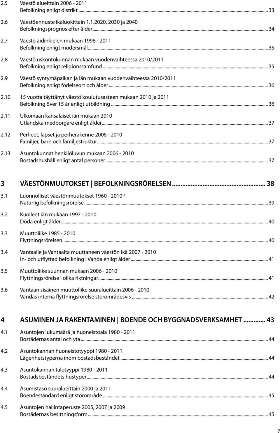 .. 36 2.10 15 vuotta täyttänyt väestö koulutusasteen mukaan 2010 ja 2011 Befolkning över 15 år enligt utbildning... 36 2.11 Ulkomaan kansalaiset iän mukaan 2010 Utländska medborgare enligt ålder.