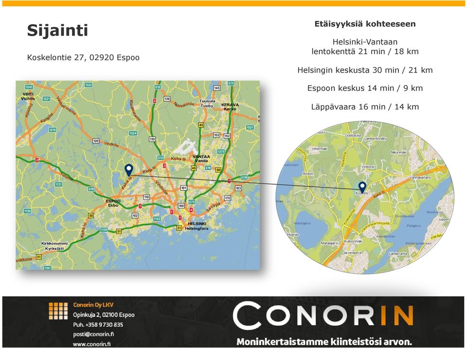 lentokenttä 21 min / 18 km Helsingin keskusta