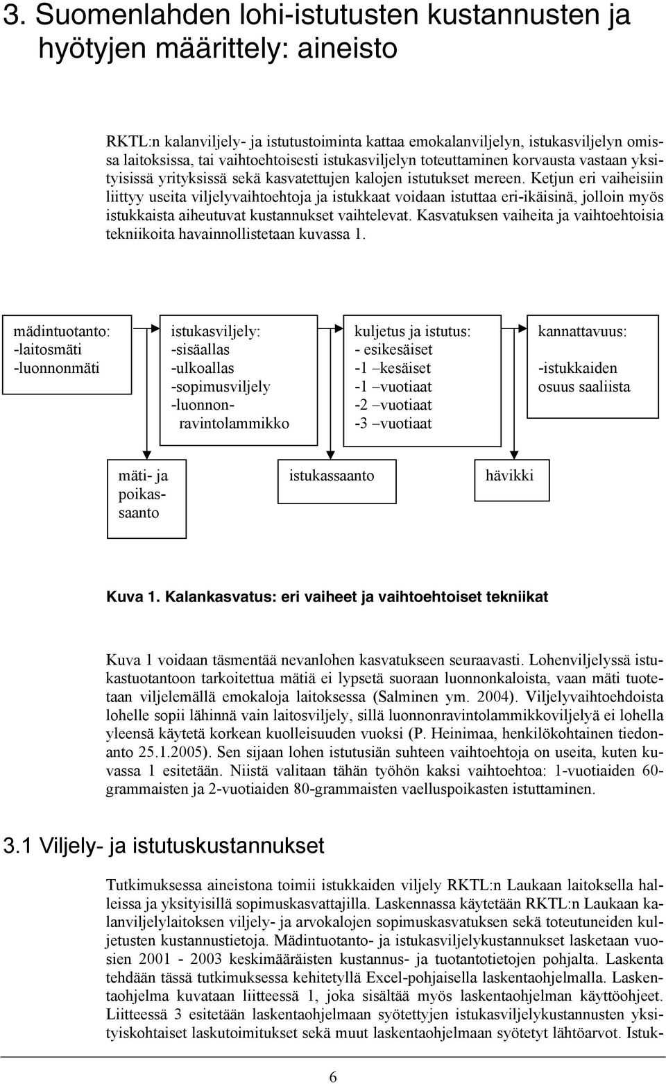 Ketjun eri vaiheisiin liittyy useita viljelyvaihtoehtoja ja istukkaat voidaan istuttaa eri-ikäisinä, jolloin myös istukkaista aiheutuvat kustannukset vaihtelevat.