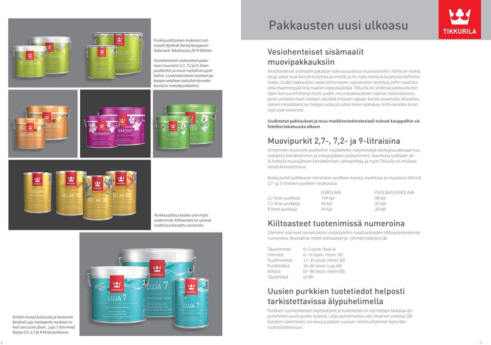 Vesiohenteiset sisämaalit muovipakkauksiin Vesiohenteiset sisämaalit pakataan tulevaisuudessa muoviastioihin.