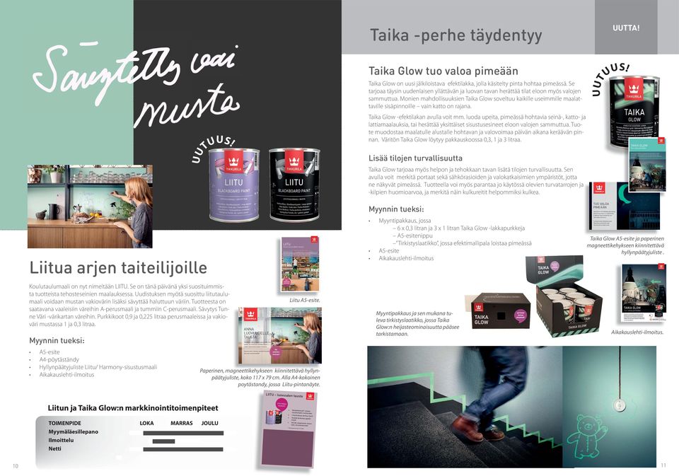 Monien mahdollisuuksien Taika Glow soveltuu kaikille useimmille maalattaville sisäpinnoille vain katto on rajana. Taika Glow -efektilakan avulla voit mm.