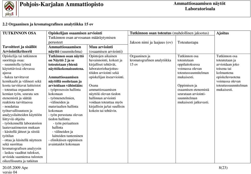 työturvallisuuteen ja analyysilaitteiden käyttöön liittyviä ohjeita - työskennellä laboratorion laatuvaatimusten mukaan - käsitellä jätteet ja siistiä työtilan - ottaa ja käsitellä näytteen sekä