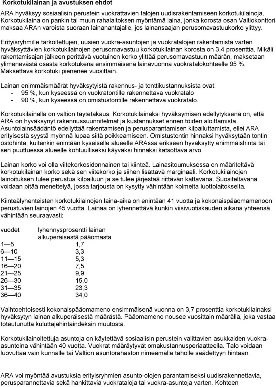 Erityisryhmille tarkoitettujen, uusien vuokra-asuntojen ja vuokratalojen rakentamista varten hyväksyttävien korkotukilainojen perusomavastuu korkotukilainan korosta on 3,4 prosenttia.