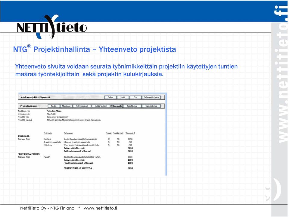 työnimikkeittäin projektiin käytettyjen