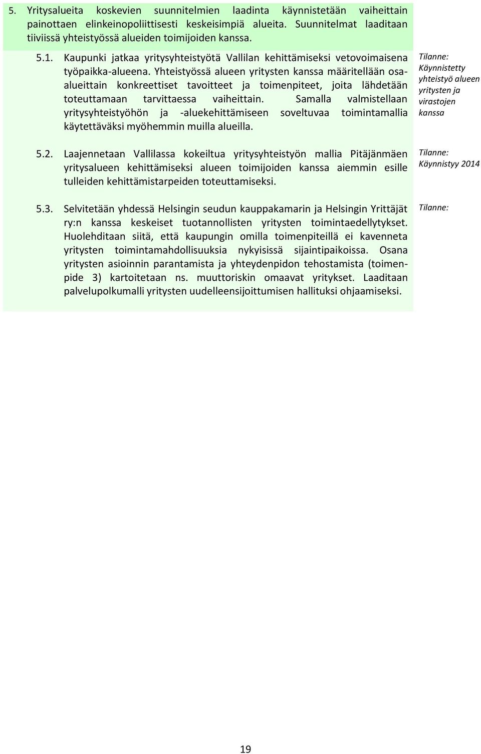 Yhteistyössä alueen yritysten kanssa määritellään osaalueittain konkreettiset tavoitteet ja toimenpiteet, joita lähdetään toteuttamaan tarvittaessa vaiheittain.