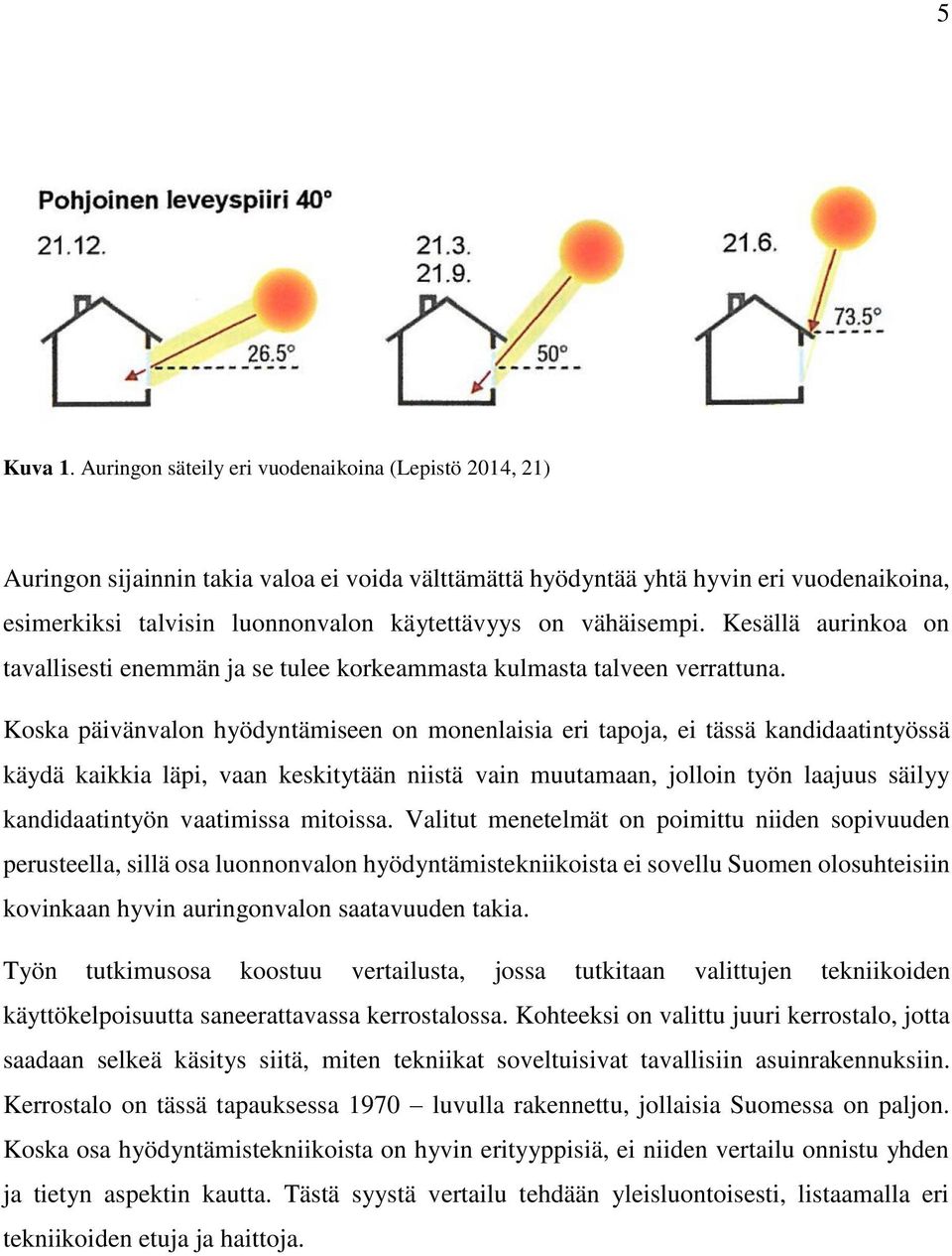 vähäisempi. Kesällä aurinkoa on tavallisesti enemmän ja se tulee korkeammasta kulmasta talveen verrattuna.