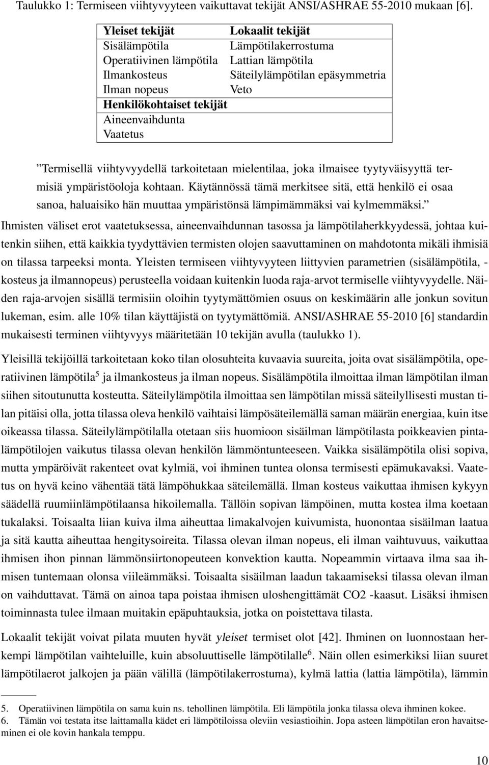 Aineenvaihdunta Vaatetus Termisellä viihtyvyydellä tarkoitetaan mielentilaa, joka ilmaisee tyytyväisyyttä termisiä ympäristöoloja kohtaan.