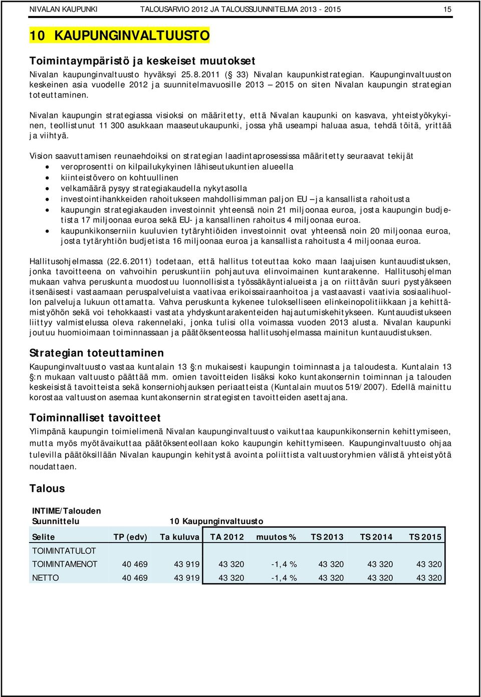 Nivalan kaupungin strategiassa visioksi on määritetty, että Nivalan kaupunki on kasvava, yhteistyökykyinen, teollistunut 11 300 asukkaan maaseutukaupunki, jossa yhä useampi haluaa asua, tehdä töitä,