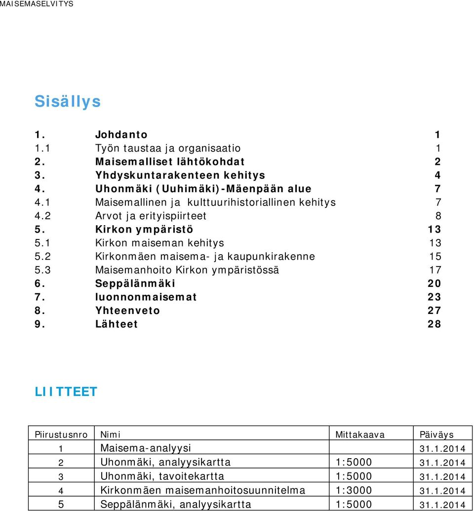 2 Kirkonmäen maisema- ja kaupunkirakenne 15 5.3 Maisemanhoito Kirkon ympäristössä 17 6. Seppälänmäki 20 7. luonnonmaisemat 23 8. Yhteenveto 27 9.