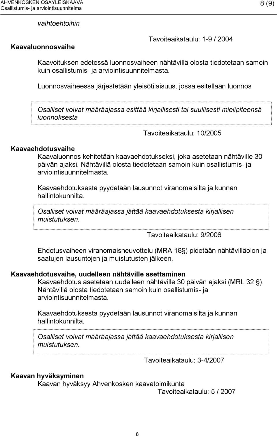 Kaavaehdotusvaihe Kaavaluonnos kehitetään kaavaehdotukseksi, joka asetetaan nähtäville 30 päivän ajaksi. Nähtävillä olosta tiedotetaan samoin kuin osallistumis- ja arviointisuunnitelmasta.