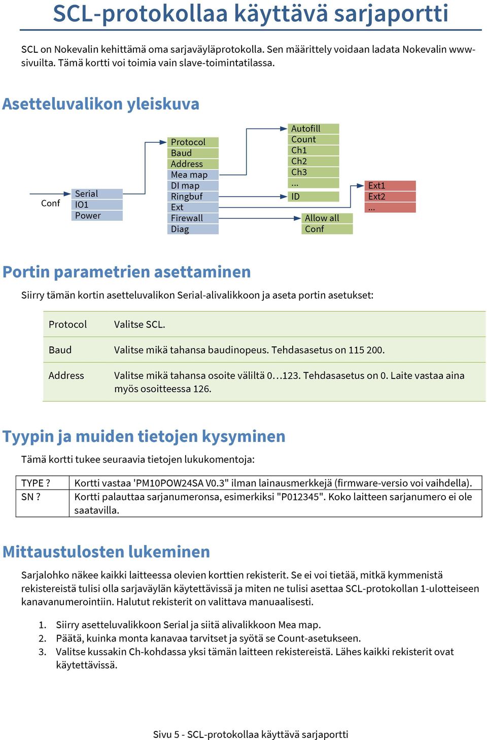 .. Portin parametrien asettaminen Siirry tämän kortin asetteluvalikon Serial-alivalikkoon ja aseta portin asetukset: Protocol Valitse SCL. Baud Valitse mikä tahansa baudinopeus.