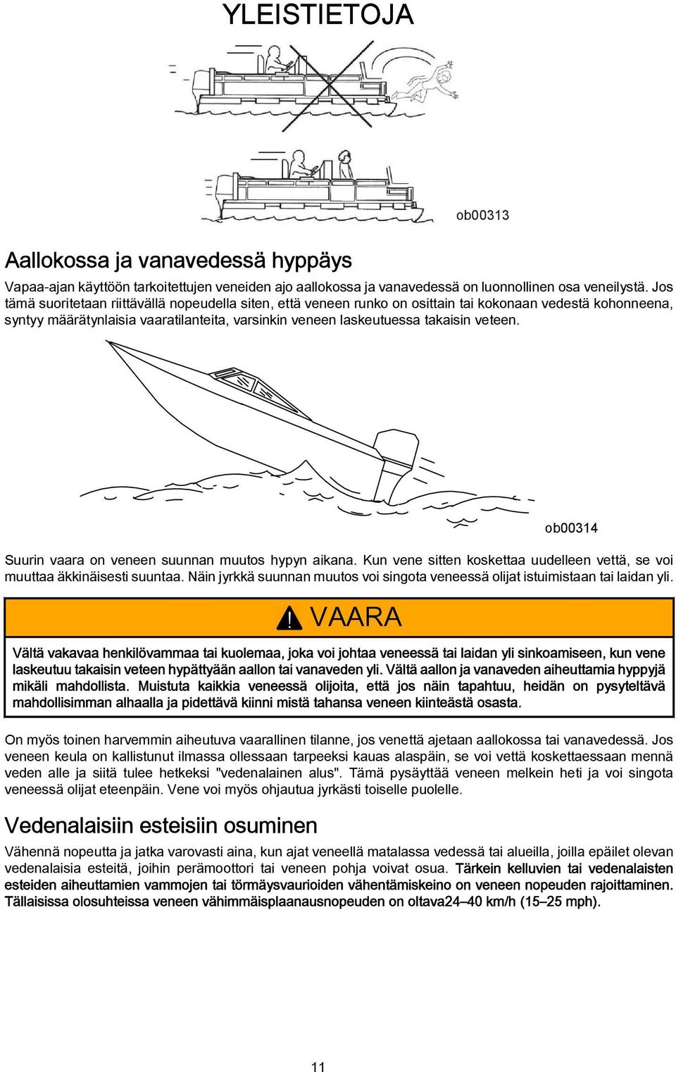 ob00314 Suurin vaara on veneen suunnan muutos hypyn aikana. Kun vene sitten koskettaa uudelleen vettä, se voi muuttaa äkkinäisesti suuntaa.