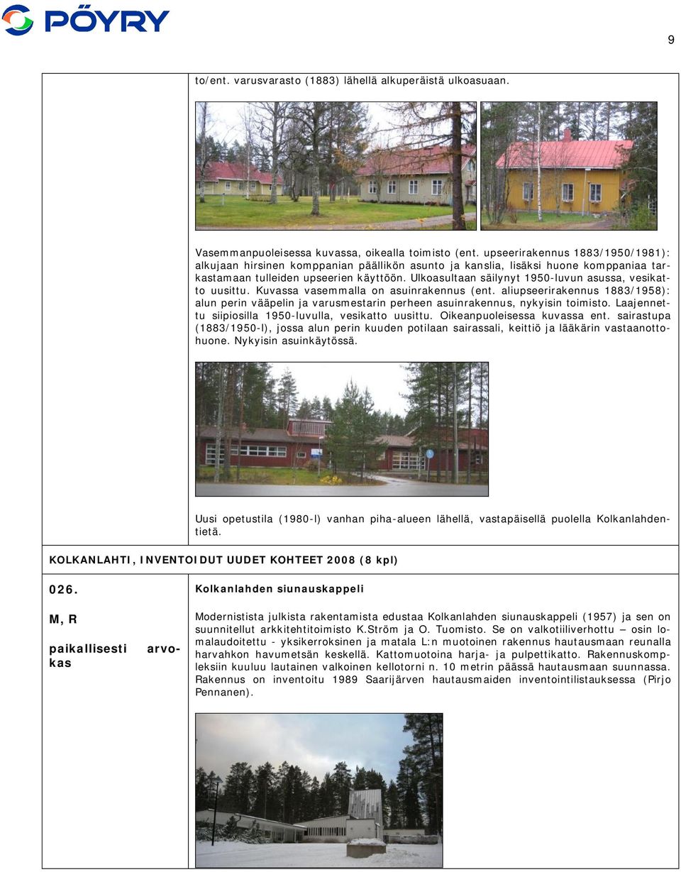 Ulkoasultaan säilynyt 1950-luvun asussa, vesikatto uusittu. Kuvassa vasemmalla on asuinrakennus (ent.