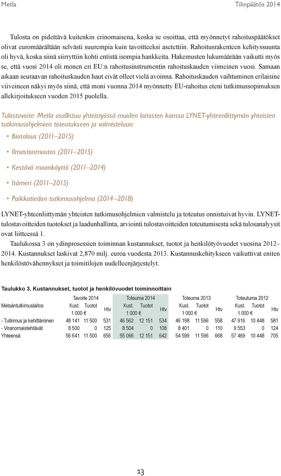 Hakemusten lukumäärään vaikutti myös se, että vuosi 2014 oli monen eri EU:n rahoitusinstrumentin rahoituskauden viimeinen vuosi. Samaan aikaan seuraavan rahoituskauden haut eivät olleet vielä avoinna.