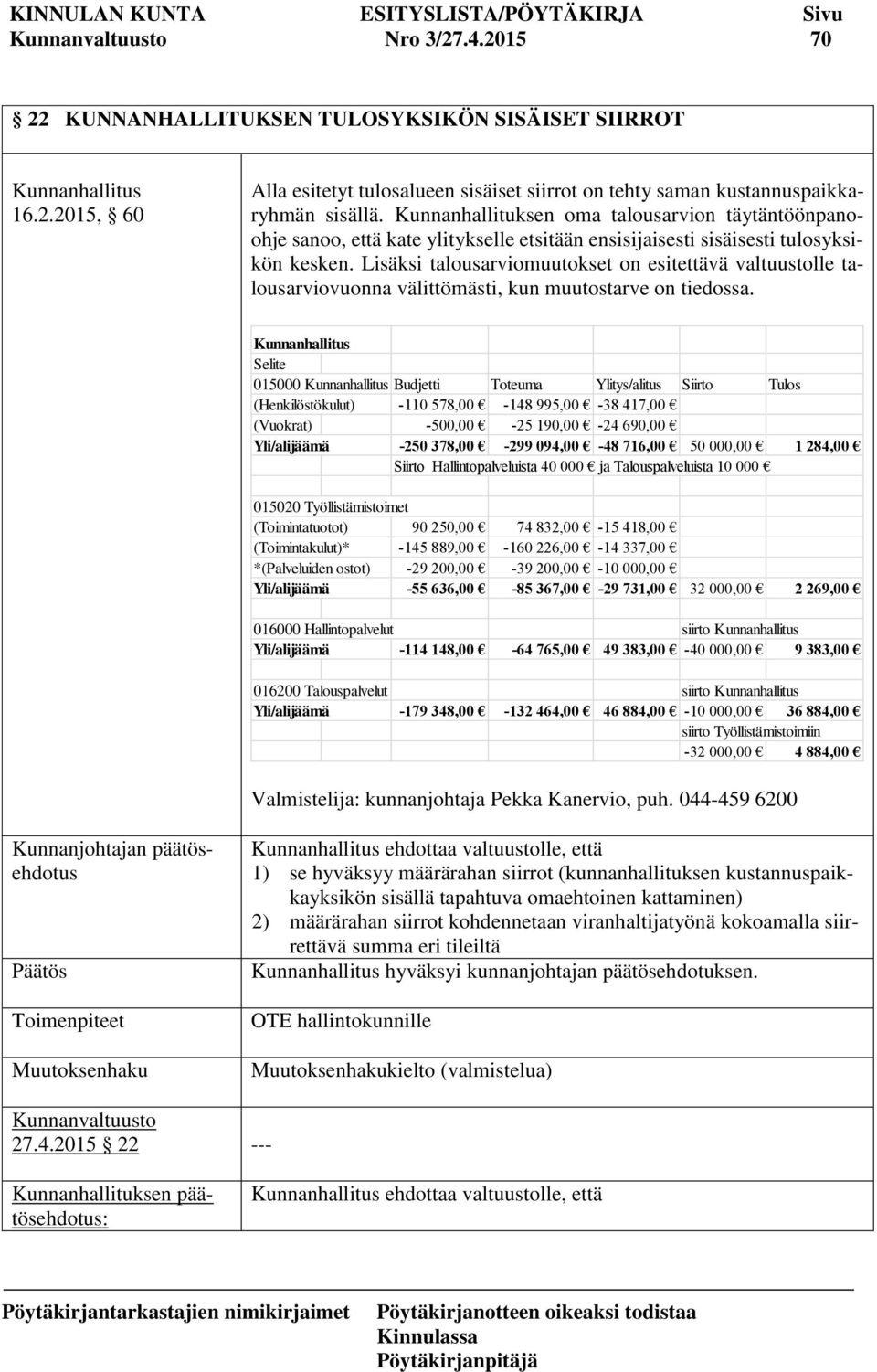 Lisäksi talousarviomuutokset on esitettävä valtuustolle talousarviovuonna välittömästi, kun muutostarve on tiedossa.