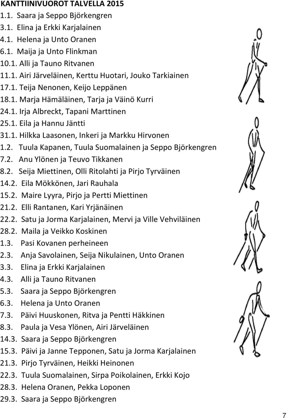 2. Anu Ylönen ja Teuvo Tikkanen 8.2. Seija Miettinen, Olli Ritolahti ja Pirjo Tyrväinen 14.2. Eila Mökkönen, Jari Rauhala 15.2. Maire Lyyra, Pirjo ja Pertti Miettinen 21.2. Elli Rantanen, Kari Yrjänäinen 22.