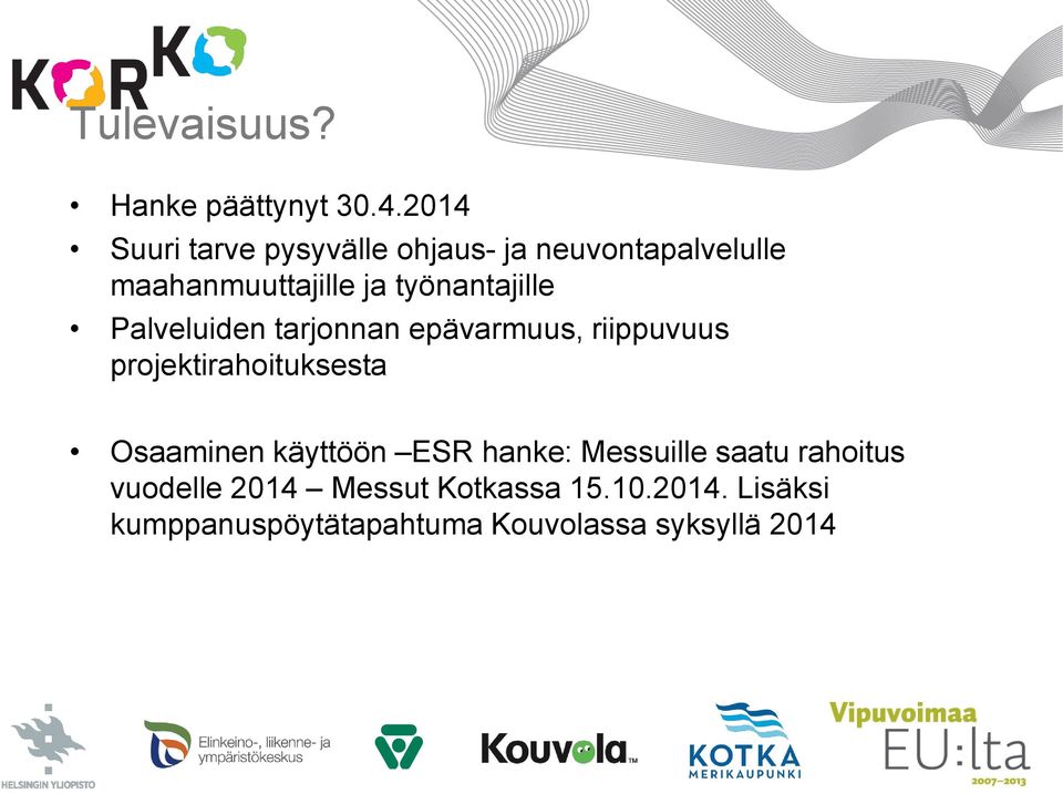 työnantajille Palveluiden tarjonnan epävarmuus, riippuvuus projektirahoituksesta