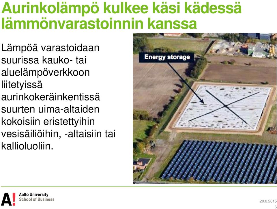 liitetyissä aurinkokeräinkentissä suurten uima-altaiden